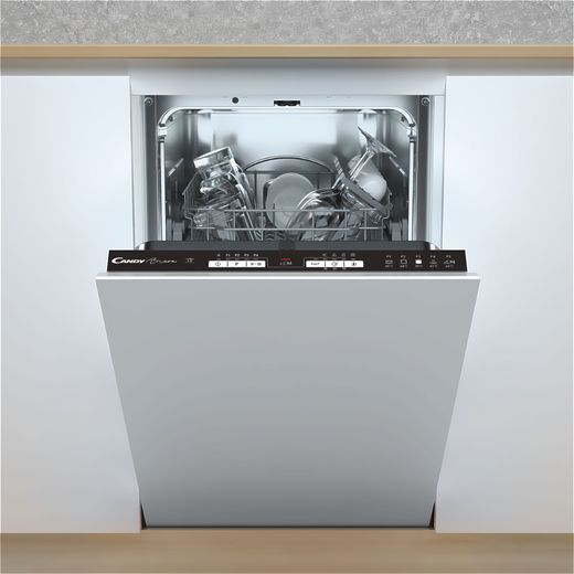 Candy Integrated Slimline Dishwasher - Black Control Panel  - Dishwasher in kitchen shot